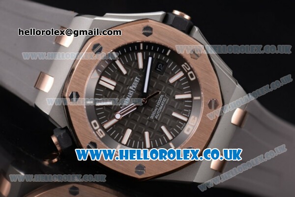 Audemars Piguet EII Cup 2014 Royal Oak Offshore Diver Limited Edition Clone AP Calibre 3120 Automatic Two Tone Case with Black Dial Grey Rubber Strap and Stick Markers (EF) - Click Image to Close